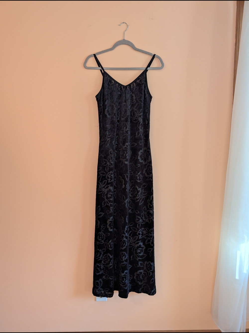 Vintage Black Floral Velvet Slip Dress